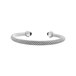 Bracelet Jonc DAVID YURMAN "Cable Classic" en argent, hématites et diamants - Castafiore