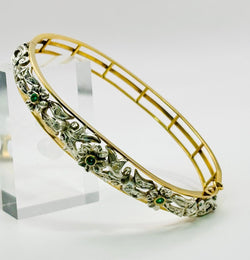 Bracelet Jonc en or jaune, argent, émeraudes et diamants - Castafiore