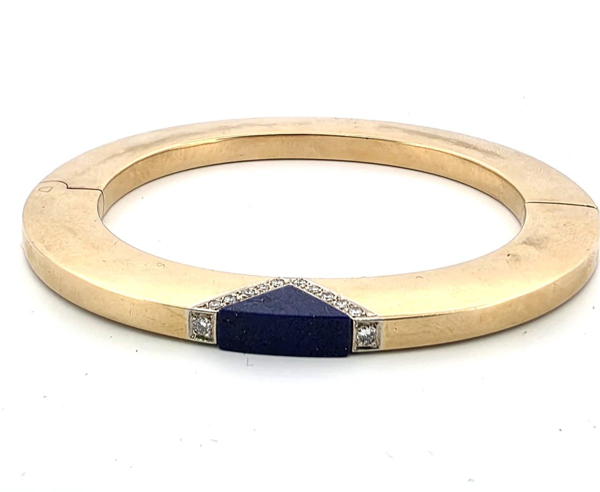 Bracelet Jonc en or jaune, lapis-lazuli et diamants - Castafiore