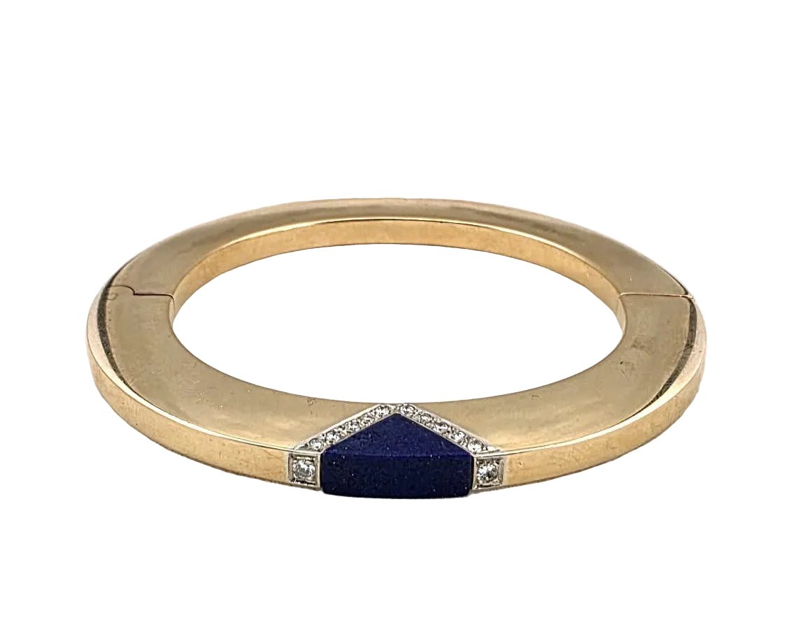Bracelet Jonc en or jaune, lapis - lazuli et diamants - Castafiore