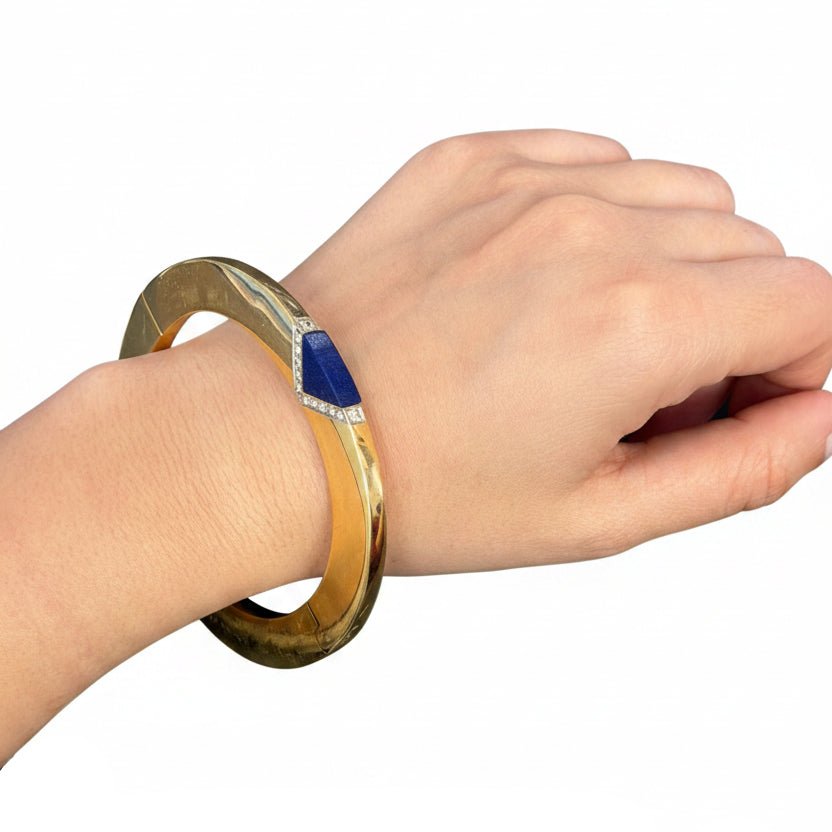 Bracelet Jonc en or jaune, lapis - lazuli et diamants - Castafiore