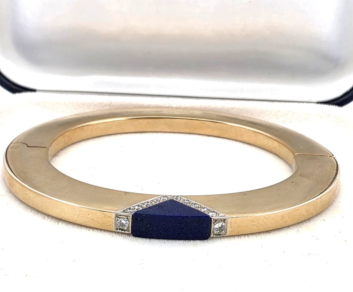 Bracelet Jonc en or jaune, lapis-lazuli et diamants - Castafiore