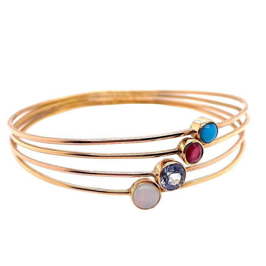 Bracelet Jonc en or jaune, opale, saphir, rubis et turquoise - Castafiore