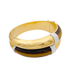 Bracelet Jonc en or jaune, or blanc, oeil de tigre et diamants - Castafiore