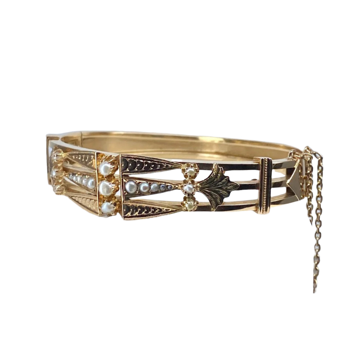 Bracelet jonc en or jaune rosé et perles fines - Castafiore
