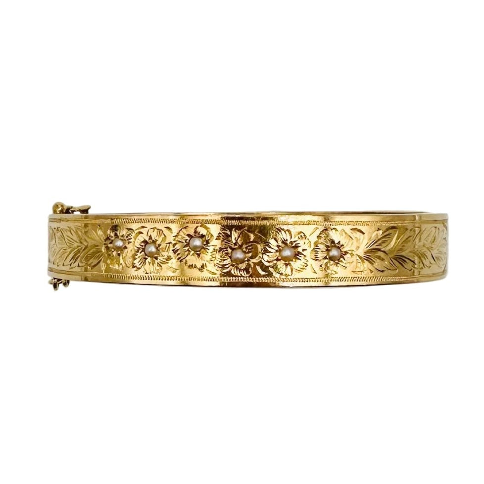 Bracelet Jonc en or rose et perles - Castafiore