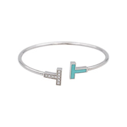 Bracelet Jonc TIFFANY & CO. "Tiffany T" en or blanc, turquoise et diamants - Castafiore