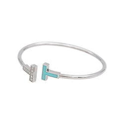 Bracelet Jonc TIFFANY & CO. "Tiffany T" en or blanc, turquoise et diamants - Castafiore