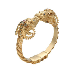 Bracelet Jonc ZOLOTAS "Têtes de béliers" en or jaune, émeraudes, rubis et saphirs - Castafiore
