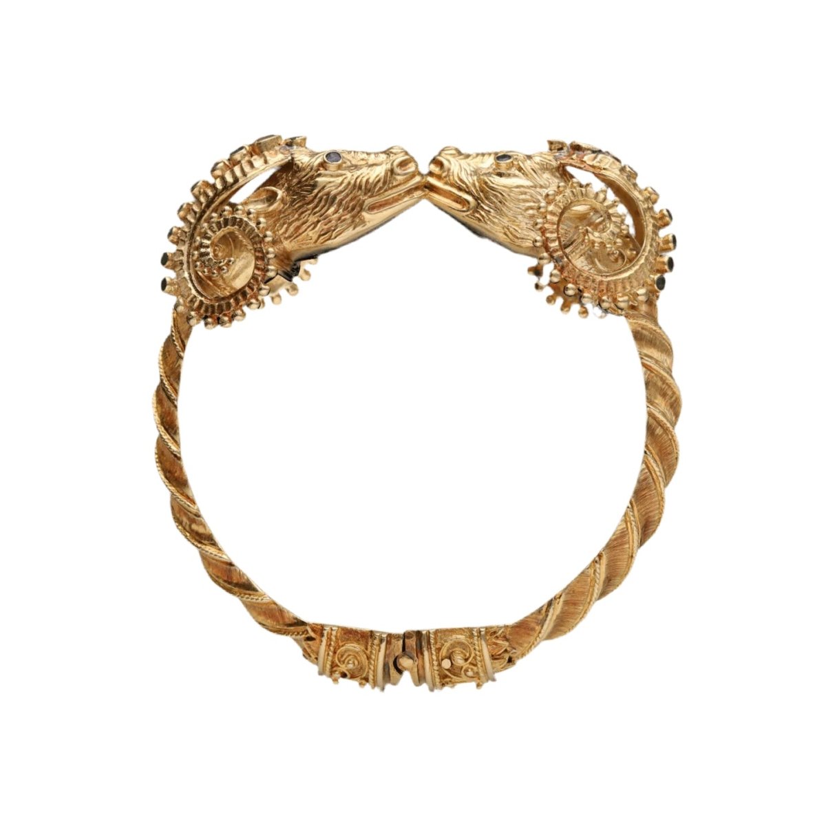 Bracelet Jonc ZOLOTAS "Têtes de béliers" en or jaune, émeraudes, rubis et saphirs - Castafiore