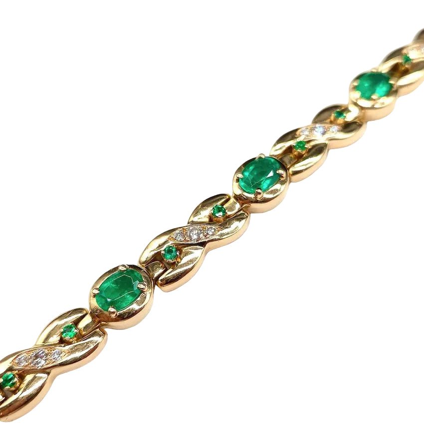 Bracelet Ligne en or jaune, émeraudes et diamants - Castafiore