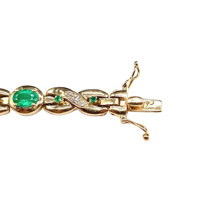 Bracelet Ligne en or jaune, émeraudes et diamants - Castafiore