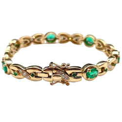 Bracelet Ligne en or jaune, émeraudes et diamants - Castafiore