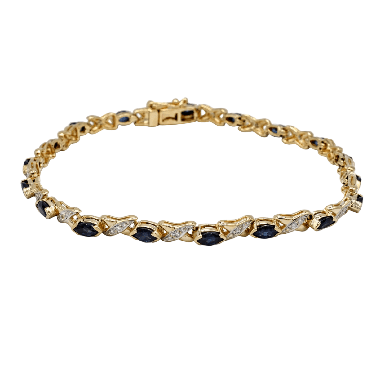 Bracelet Ligne en or jaune, saphirs et diamants - Castafiore