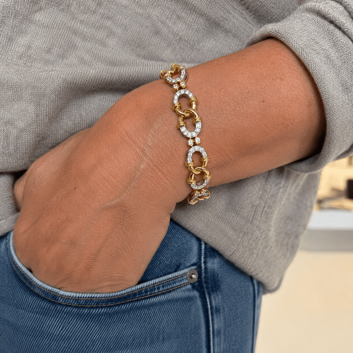 Bracelet Maille en or blanc, or jaune et diamants - Castafiore