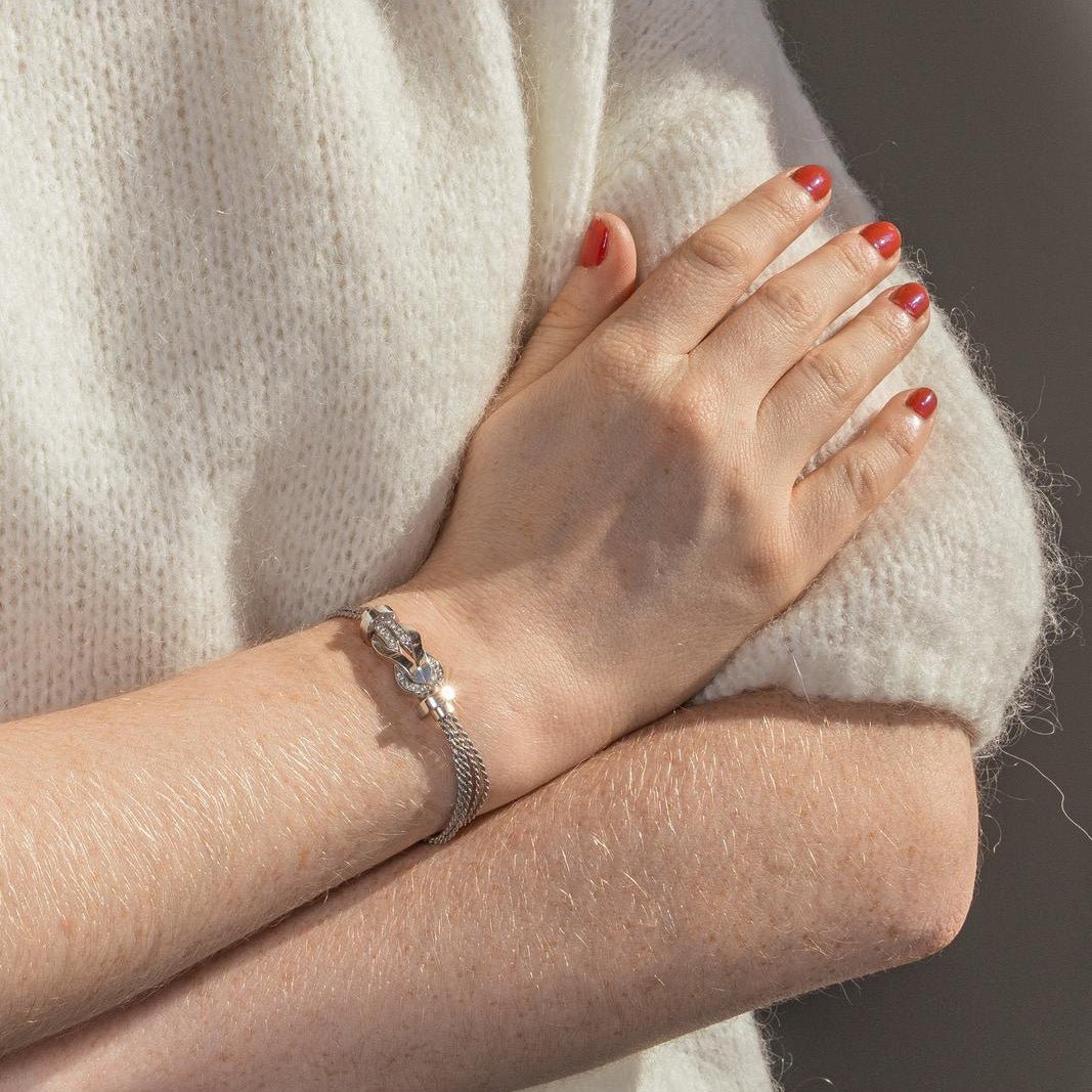 Bracelet Maille FRED "Chance Infinie" en or blanc et diamants - Castafiore