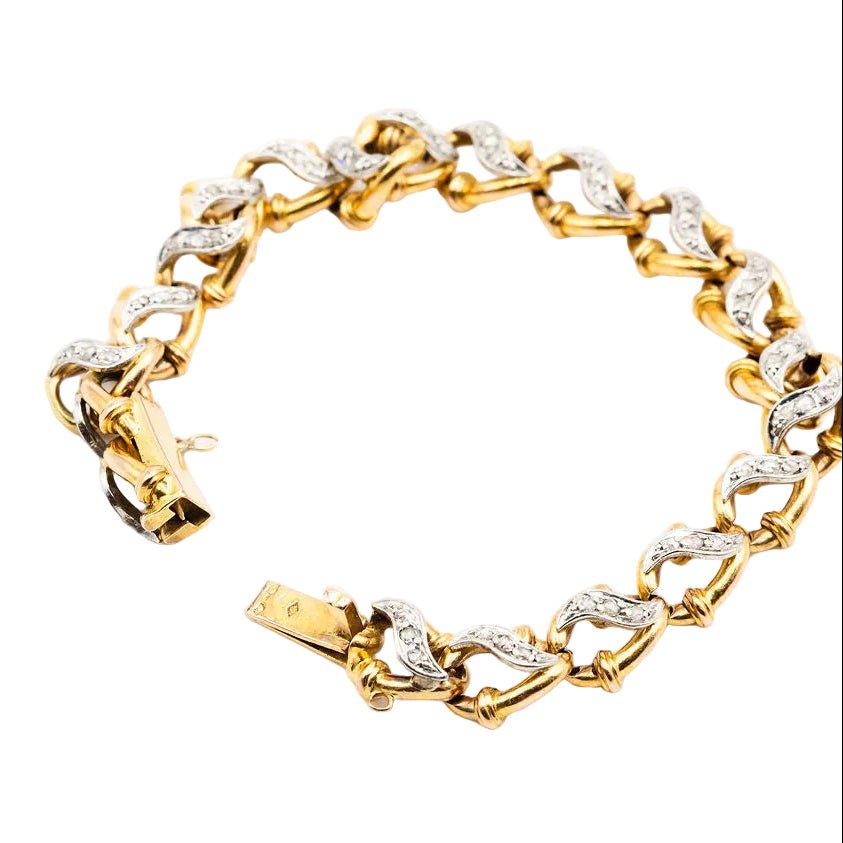 Bracelet Maille "Gilliane" en or jaune, or blanc et diamants - Castafiore