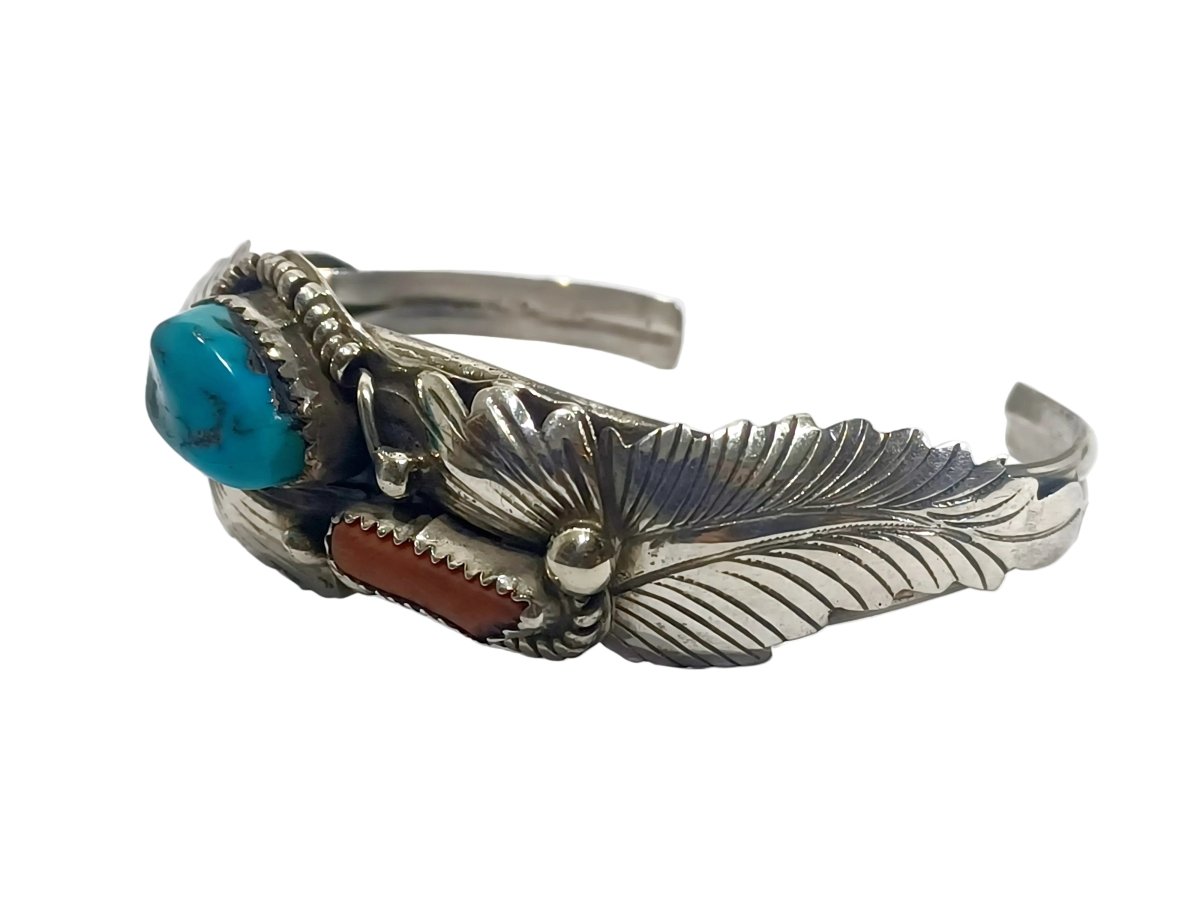 Bracelet Manchette en argent, turquoise et corail - Castafiore