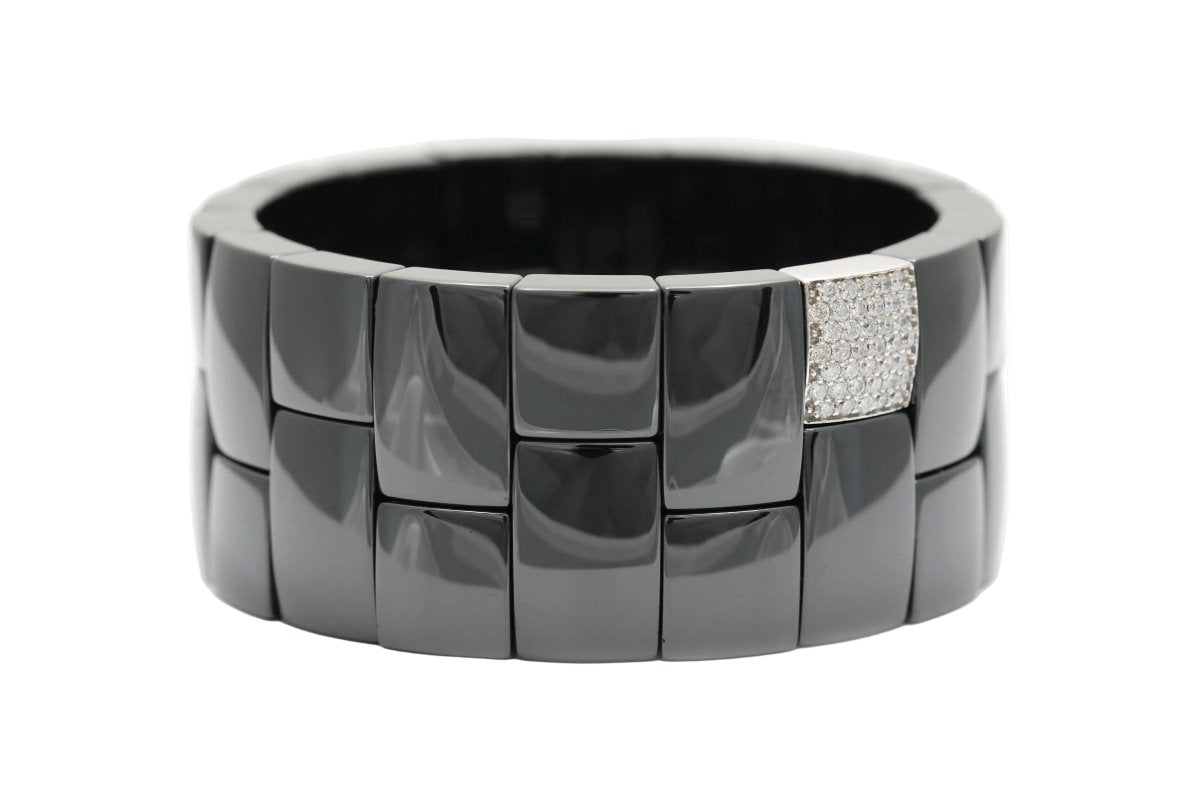 Bracelet Manchette en or blanc, céramique et diamants - Castafiore