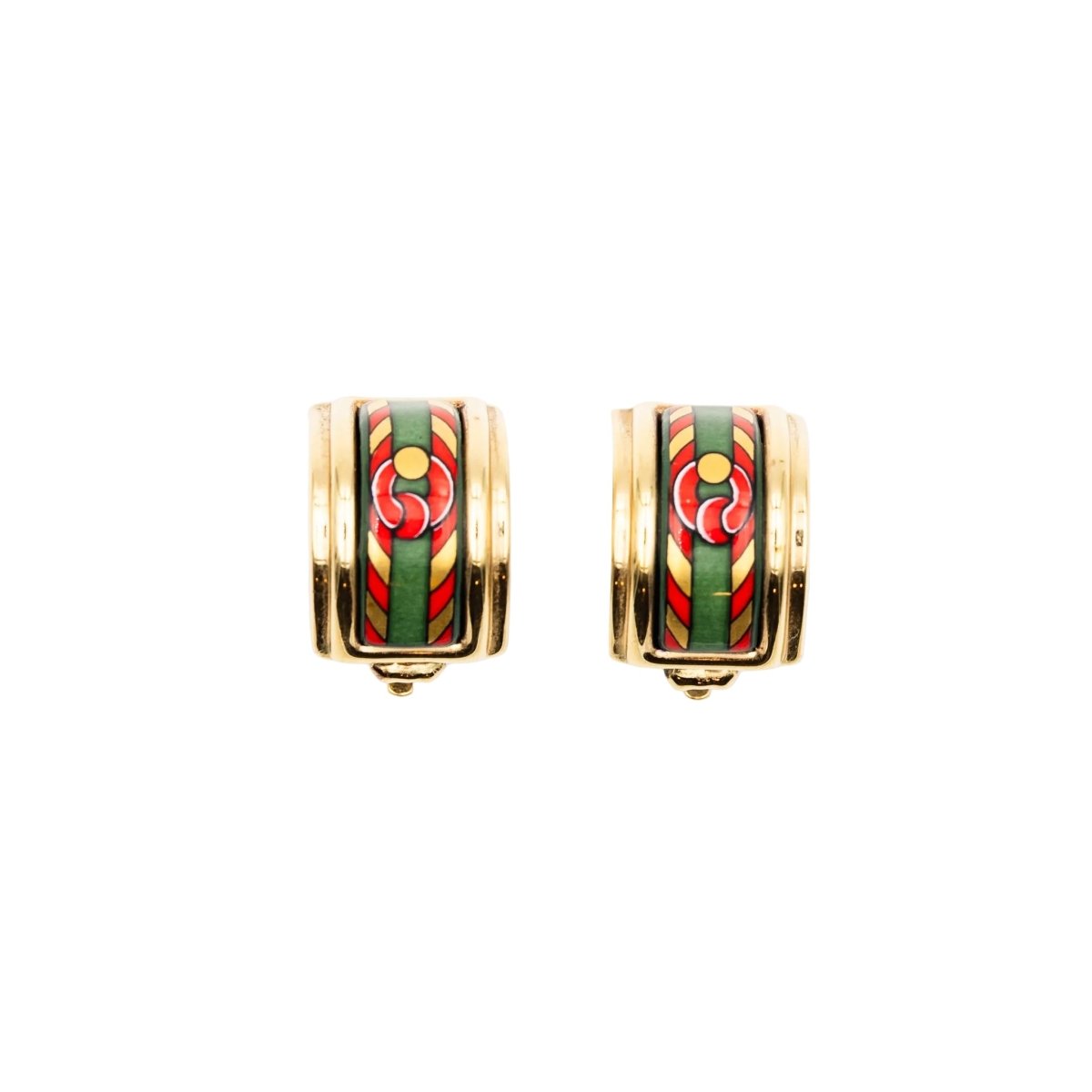 Bracelet Manchette et Boucles d'oreilles Clips HERMÈS en métal doré et émail - Castafiore