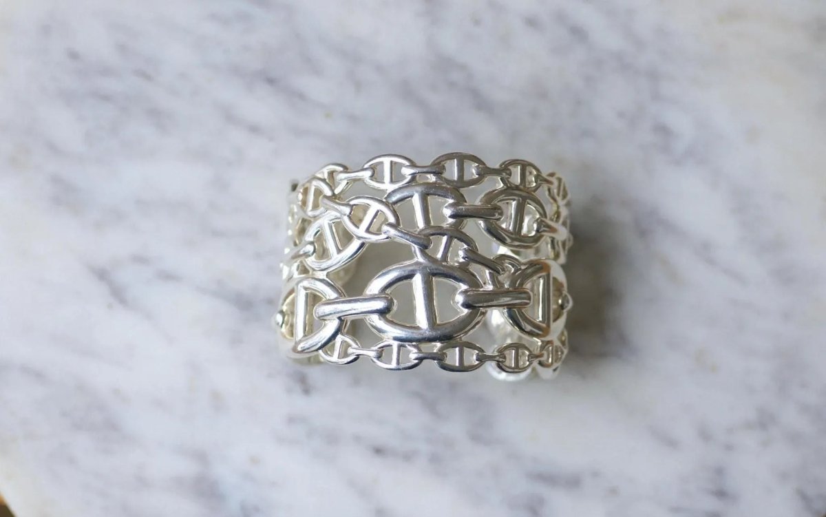 Bracelet Manchette Hermès Chaîne d'Ancre Enchaînée Argent - Castafiore
