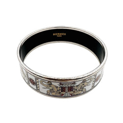 Bracelet Manchette HERMÈS "Éléphants Torana" en métal argenté et émail - Castafiore