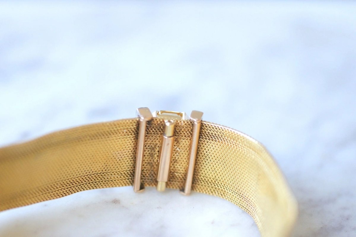 Bracelet manchette maille milanaise, diamants et citrine - Castafiore