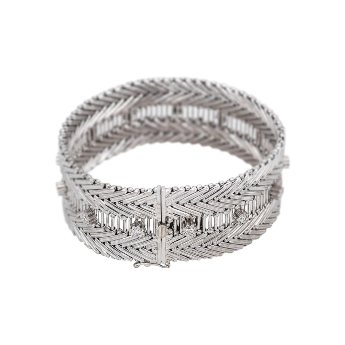 Bracelet Manchette Or blanc Diamant - Castafiore