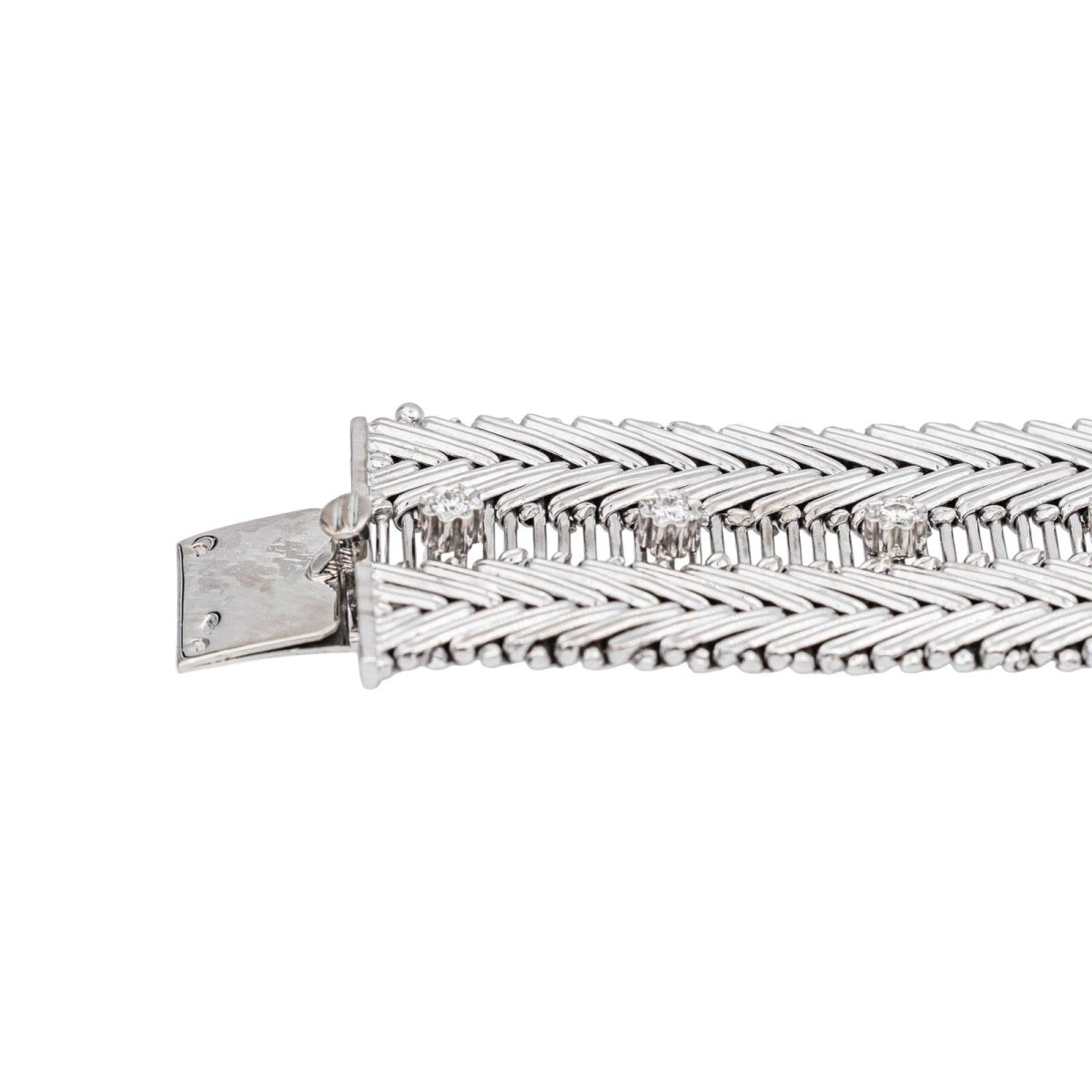 Bracelet Manchette Or blanc Diamant - Castafiore