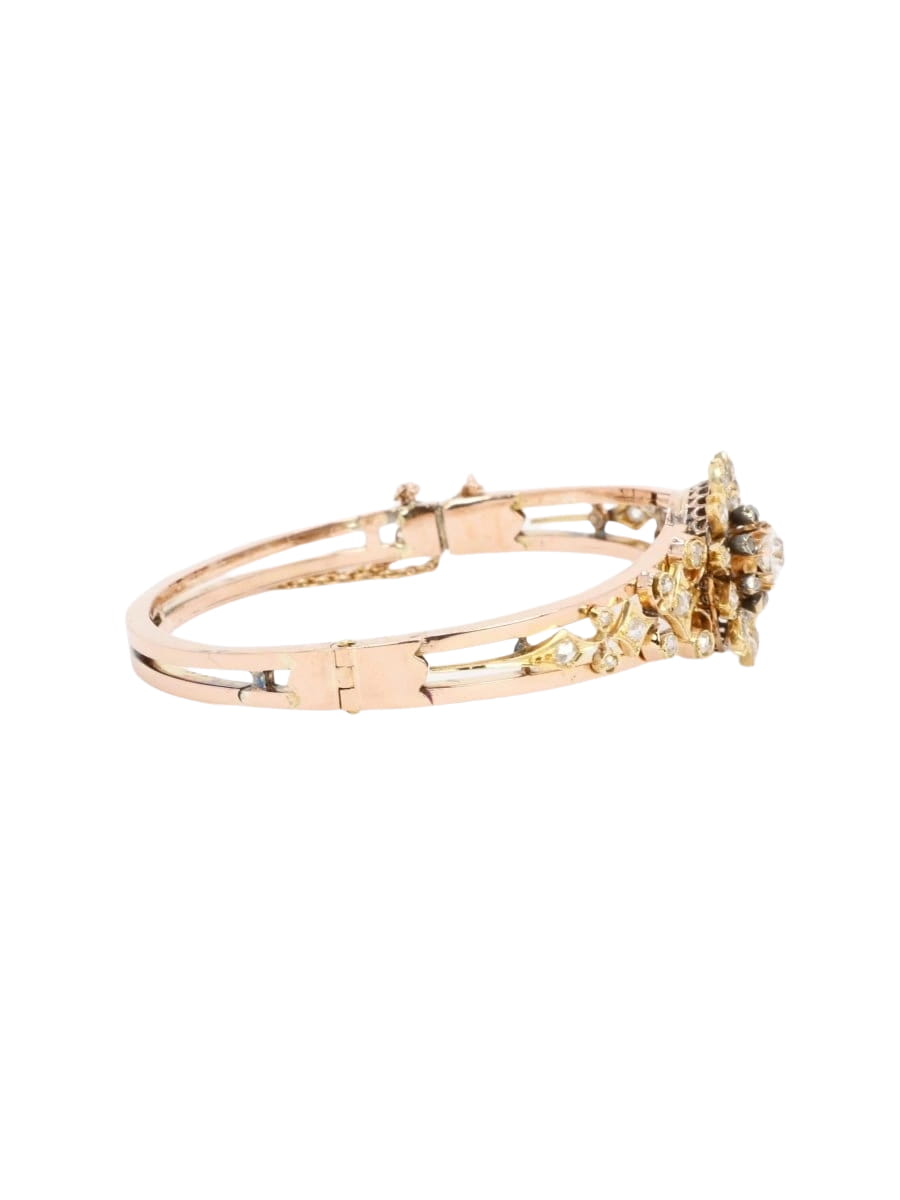 Bracelet Napoléon III fleur mobile or rose diamants taille ancienne - Castafiore
