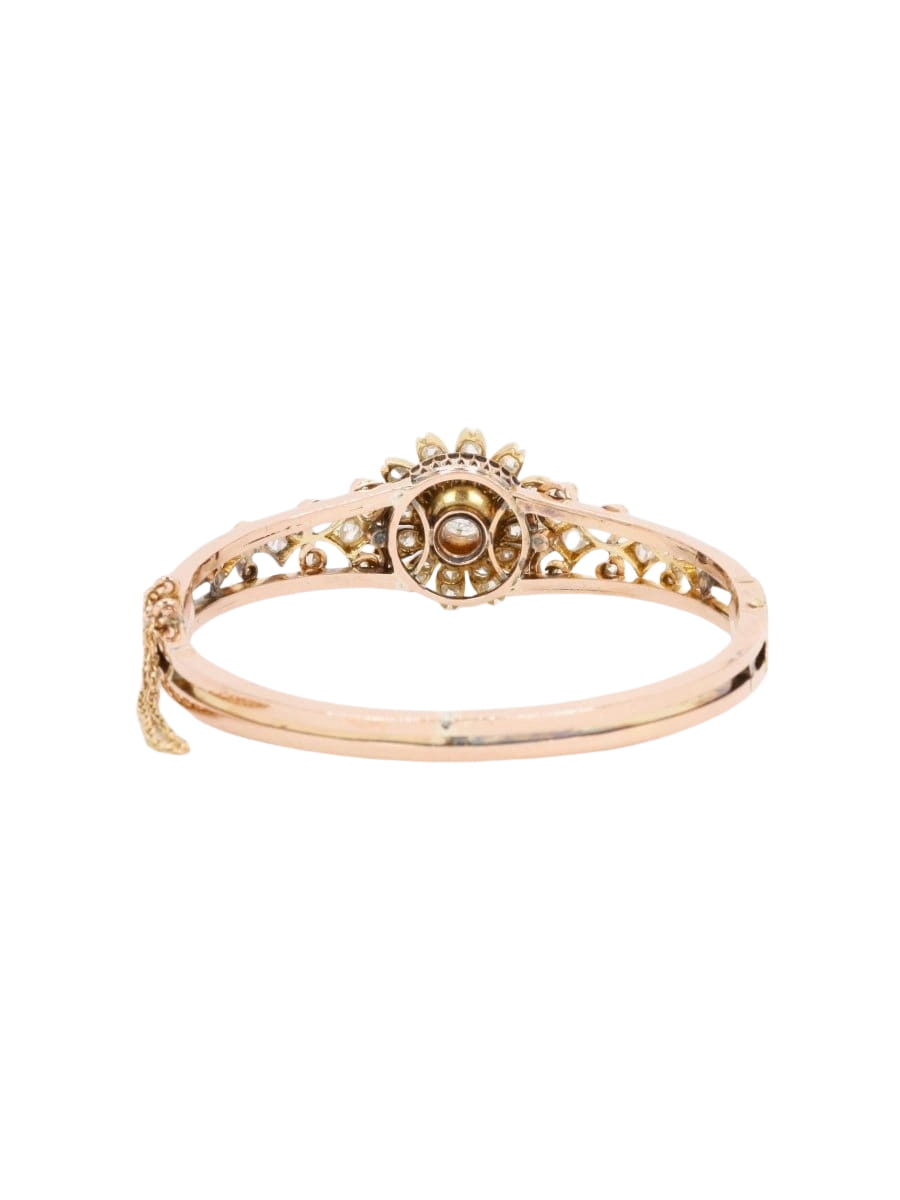 Bracelet Napoléon III fleur mobile or rose diamants taille ancienne - Castafiore