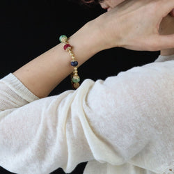 Bracelet or jaune et perles de rubis saphirs émeraudes en or jaune - Castafiore