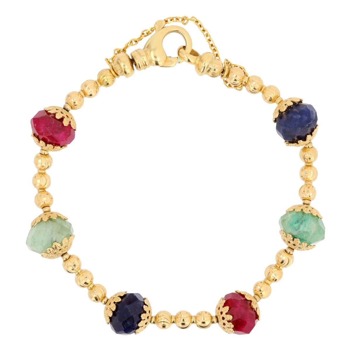 Bracelet or jaune et perles de rubis saphirs émeraudes en or jaune - Castafiore