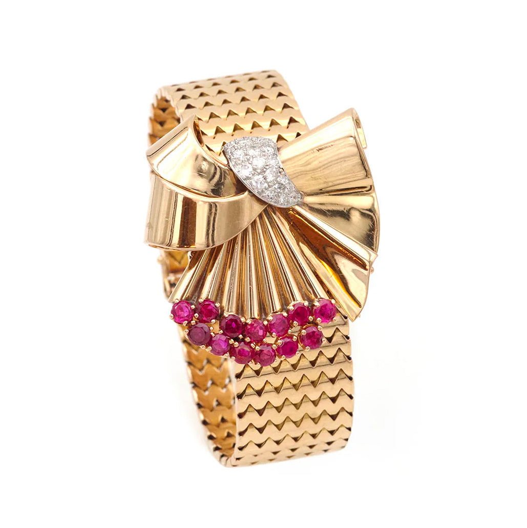 Bracelet Souple en or jaune, platine, rubis et diamants - Castafiore