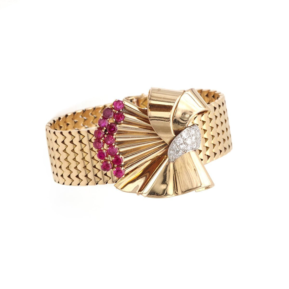 Bracelet Souple en or jaune, platine, rubis et diamants