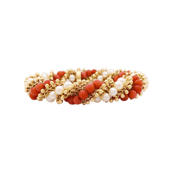 Bracelet VAN CLEEF & ARPELS "Twist" en or jaune, perles et corail - Castafiore