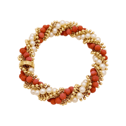 Bracelet VAN CLEEF & ARPELS "Twist" en or jaune, perles et corail - Castafiore
