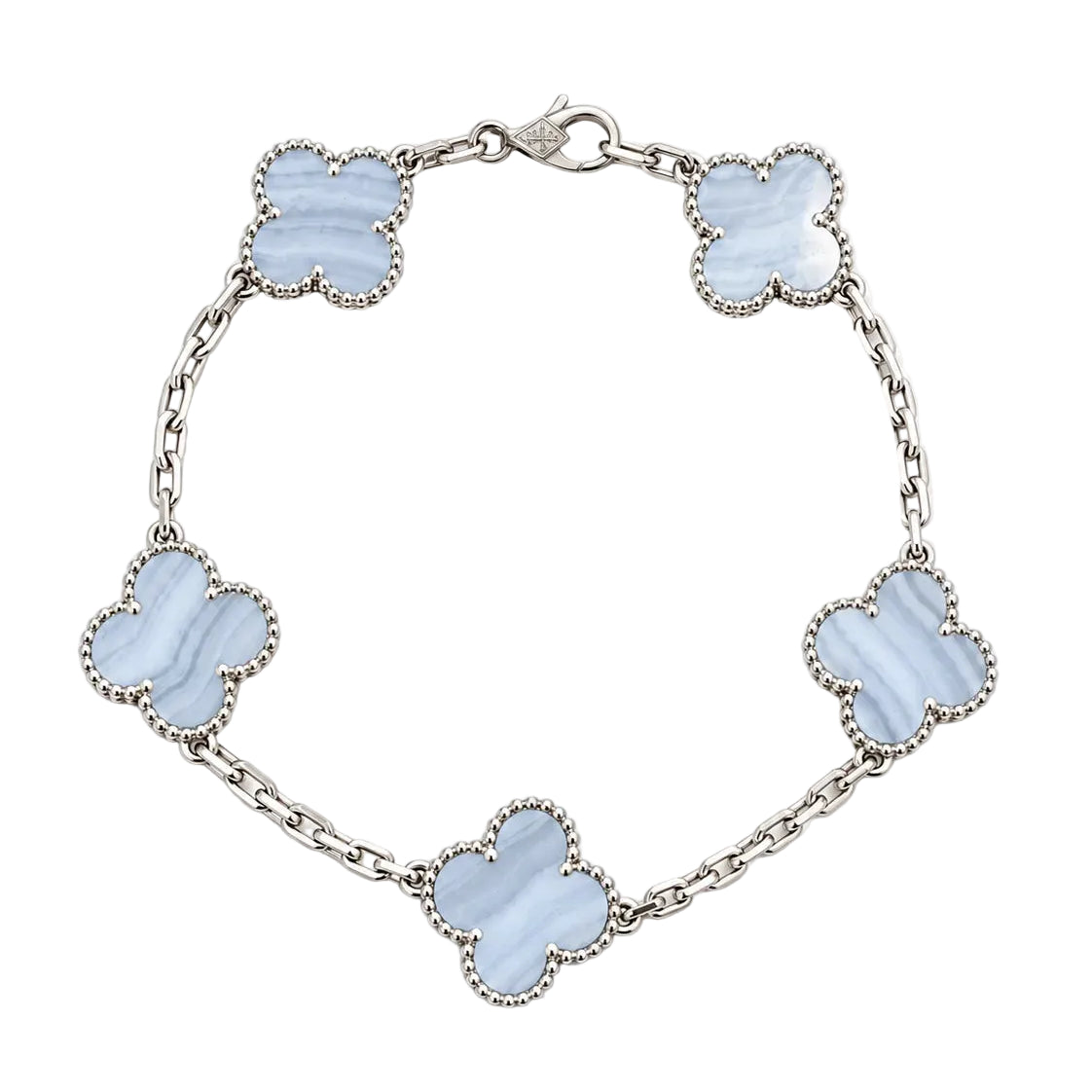 Bracelet VAN CLEEF & ARPELS “Vintage Alhambra” en or blanc et calcédoine - Castafiore