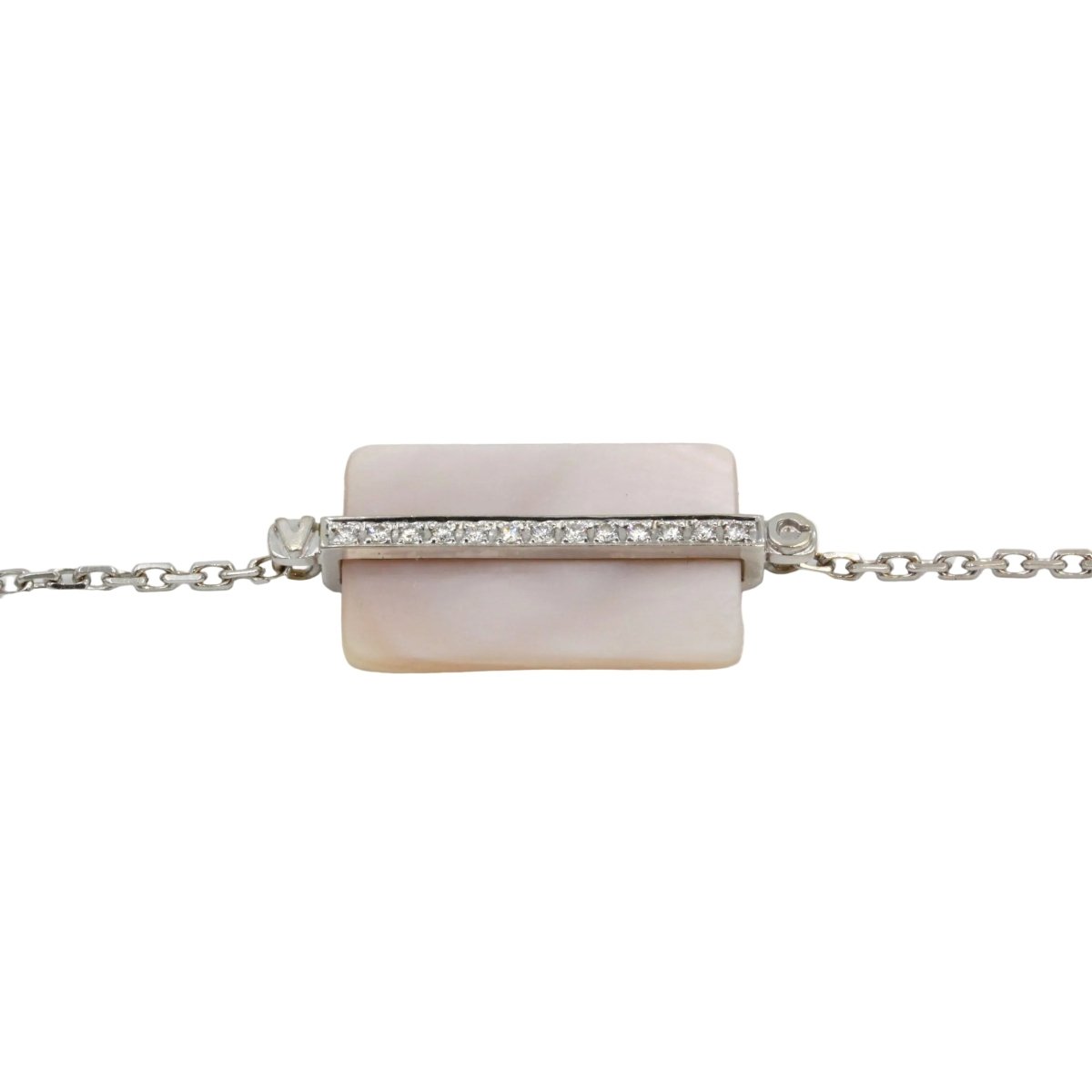 Bracelet VICTORIA CASAL "Étiquette" en or blanc, nacre et diamants - Castafiore