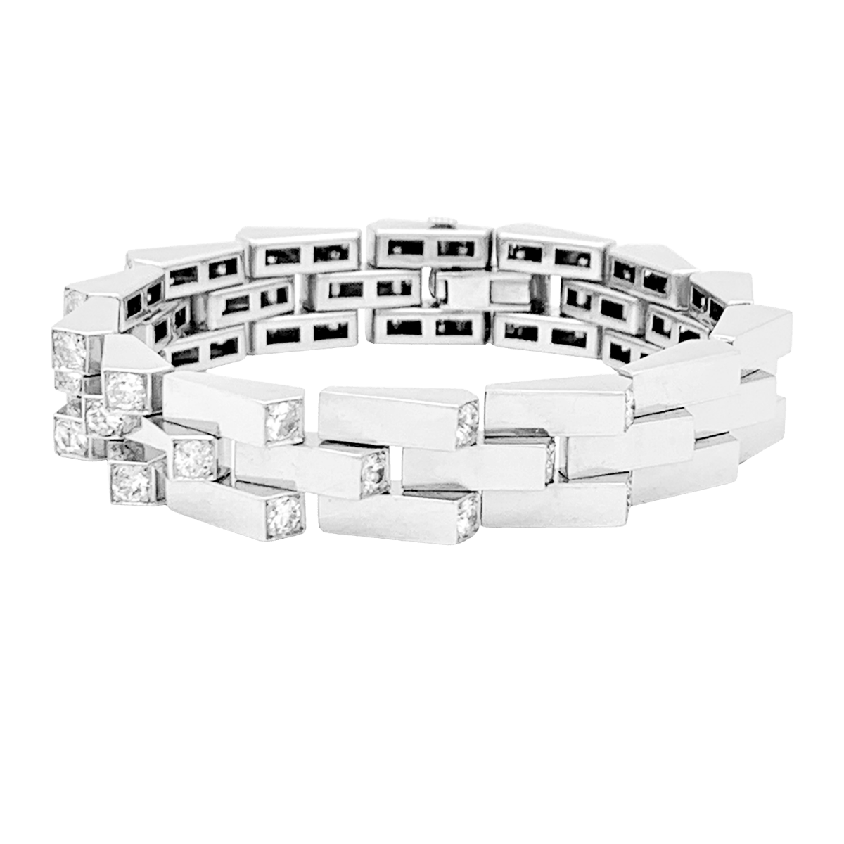 Bracelet Vintage BOUCHERON, "Crémaillère", platine et diamants - Castafiore