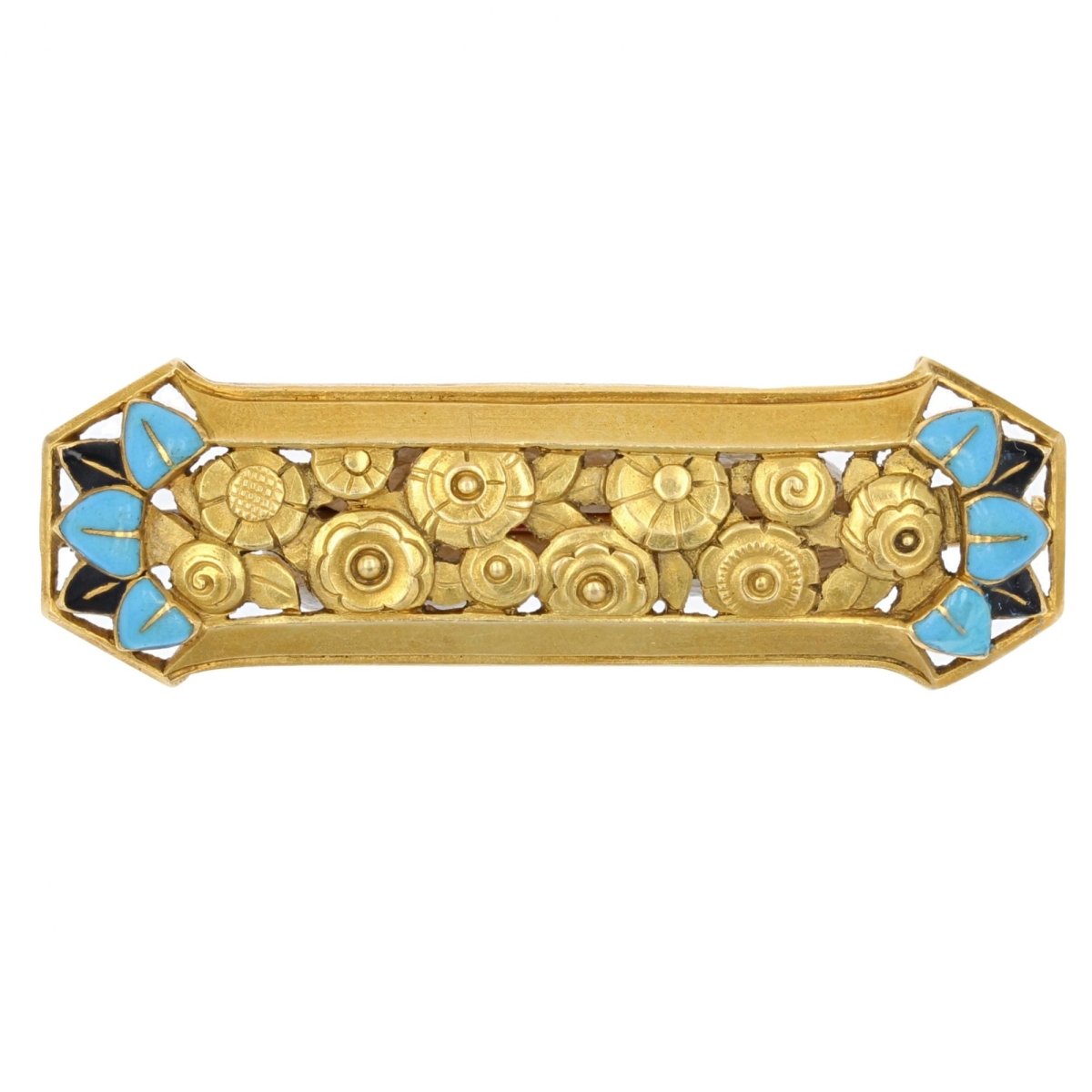 Broche ancienne art nouveau roses en or et émail - Castafiore