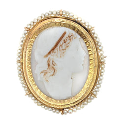 Broche ANCIENNE Camée en or jaune et perles fines - Castafiore