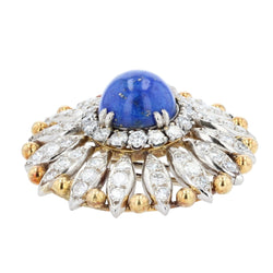 Broche ANCIENNE Fleur en or jaune et platine avec lapis lazuli et diamants - Castafiore
