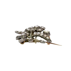 Broche Ancienne Or Argent Diamants Taillés en Rose - Castafiore