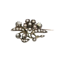 Broche Ancienne Or Argent Diamants Taillés en Rose - Castafiore