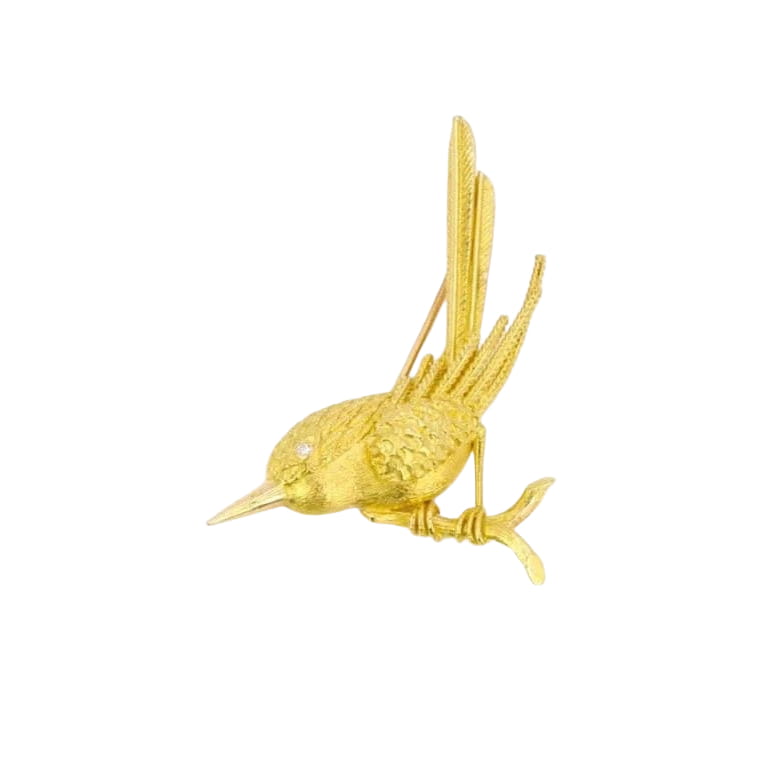 Broche animalière Oiseau or jaune diamant - Castafiore