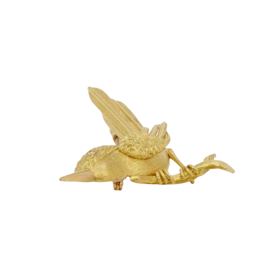Broche animalière Oiseau or jaune diamant - Castafiore