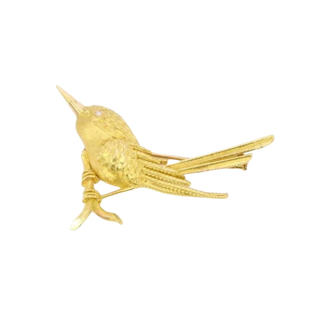 Broche animalière Oiseau or jaune diamant - Castafiore