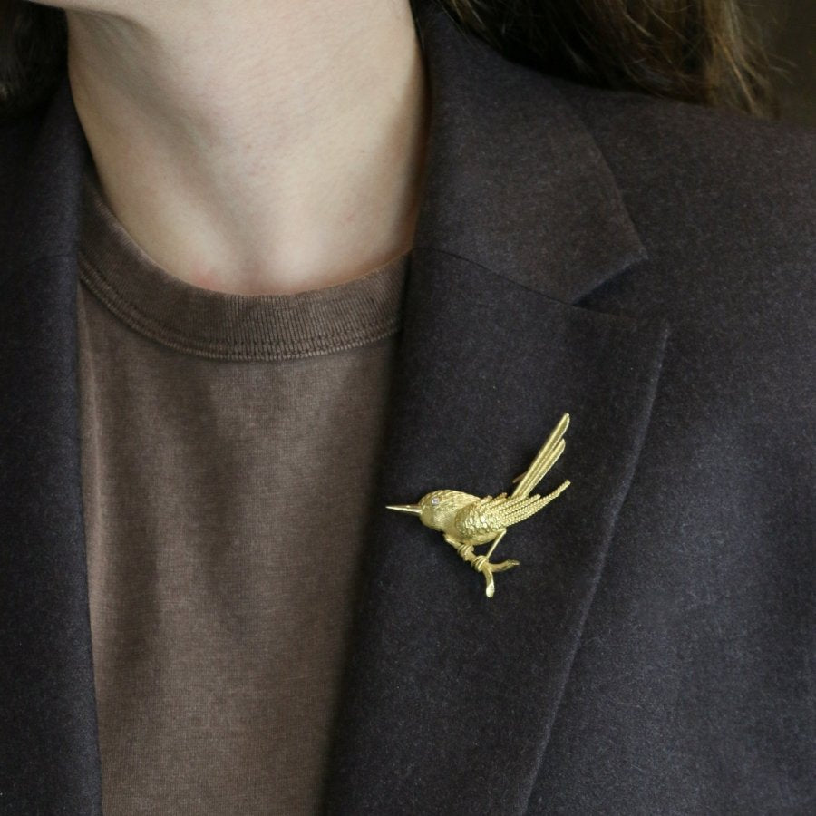 Broche animalière Oiseau or jaune diamant - Castafiore