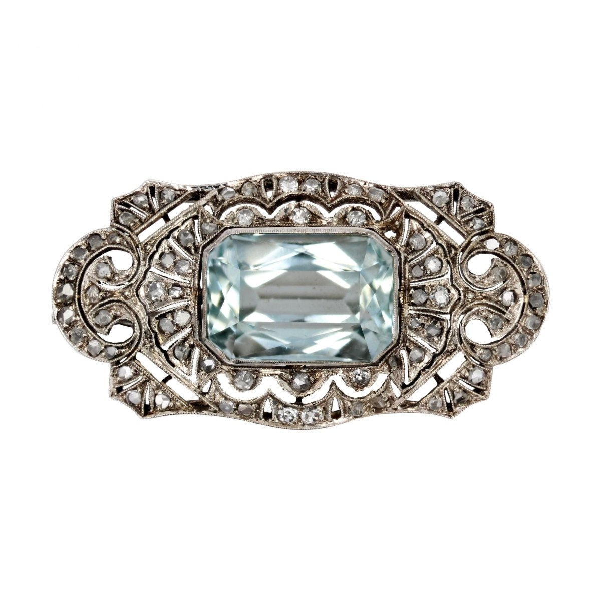 Broche Art Déco aigue - marine et diamants - Castafiore